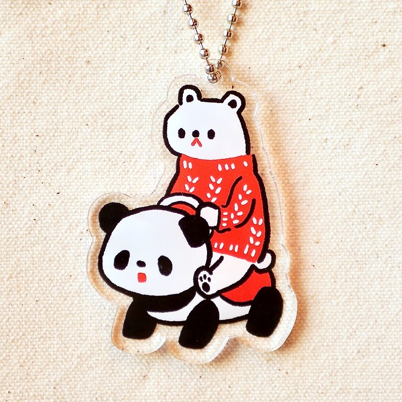 Shirokuma and Panda Car Acrylic Key Chain - ที่ห้อยกุญแจ - อะคริลิค สีแดง