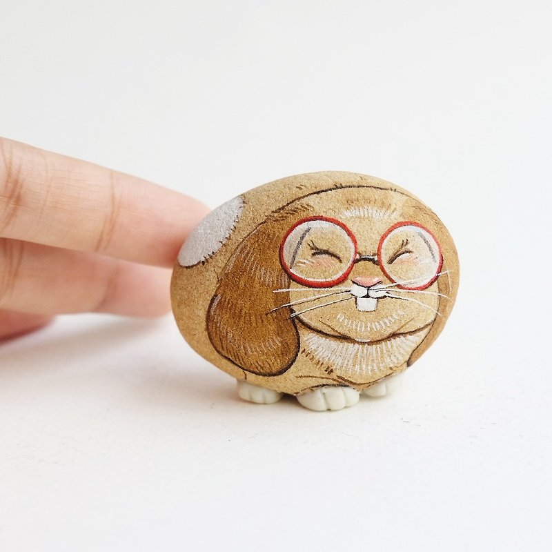 Bunny stone painting.handmade gift doll stone. - Items for Display - Stone Brown