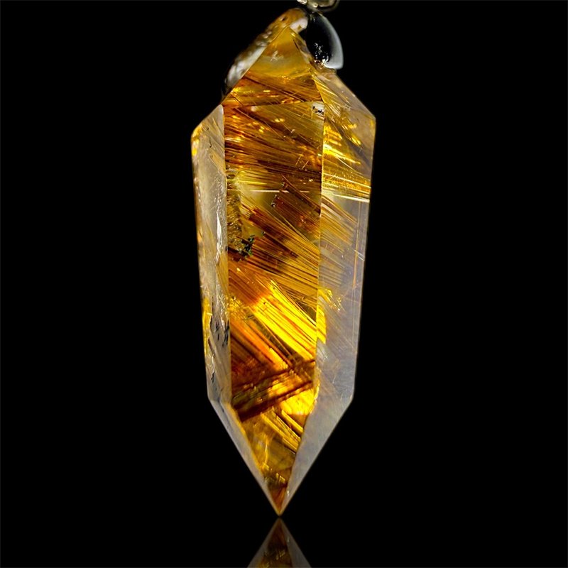 Collector's Grade Coffee Gold Rutilated Quartz Double Terminated Crystal Pendulum Pendant Necklace Natural Inclusions High Clarity - สร้อยคอ - คริสตัล สีทอง