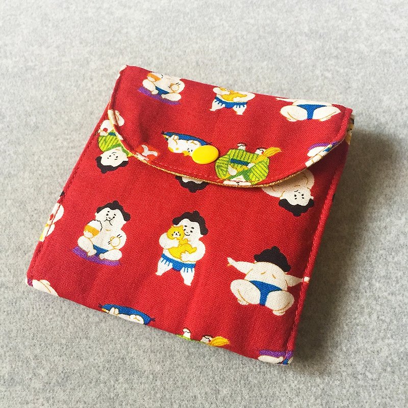 相撲選手與貓的日常生活 零錢包 收納包 手做布包 - 散紙包 - 棉．麻 紅色