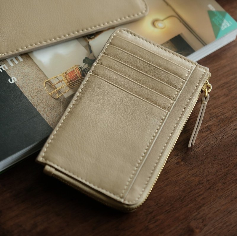 L-Zippy Card holder wallet / coin purse (ฺBeige) - Wallets - Genuine Leather Khaki