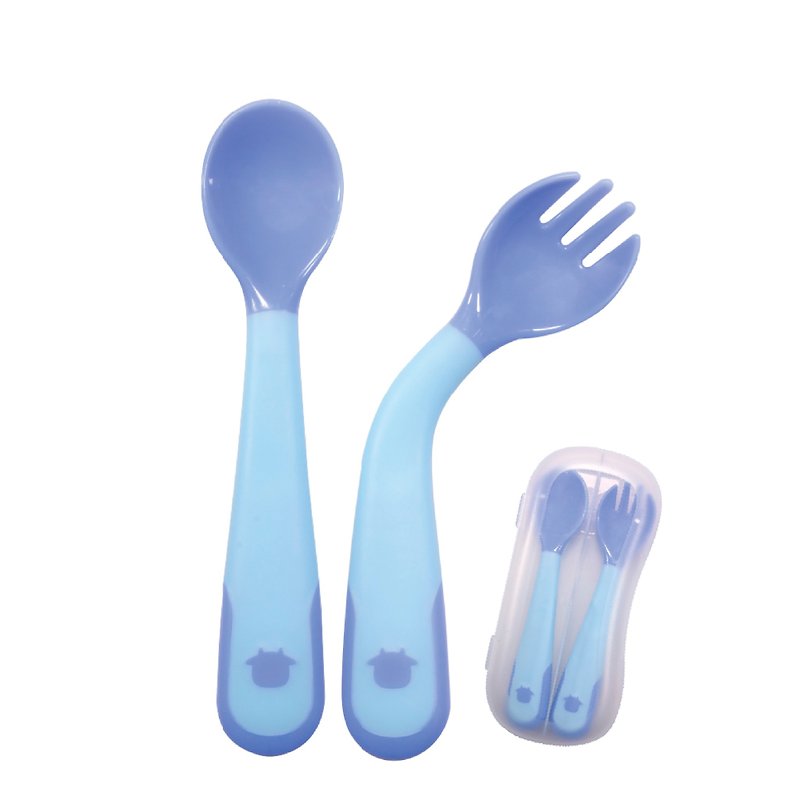 b&h 2-in-1 Thermo Sensing Bendable Spoon & Fork Set(Korean Colour Sensitive Mate - Children's Tablewear - Silicone Blue
