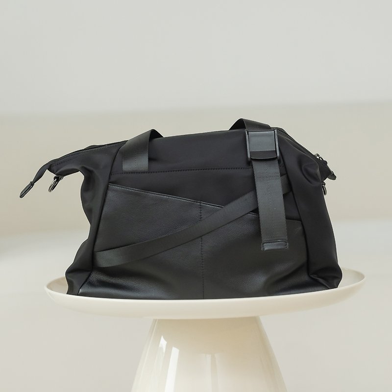 Black square buckle - large hand-held shoulder bag - black - Messenger Bags & Sling Bags - Genuine Leather Black