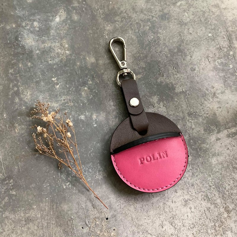 gogoro鑰匙皮套  深咖啡+玫紅色客製化禮物 - 鑰匙圈/鑰匙包 - 真皮 咖啡色