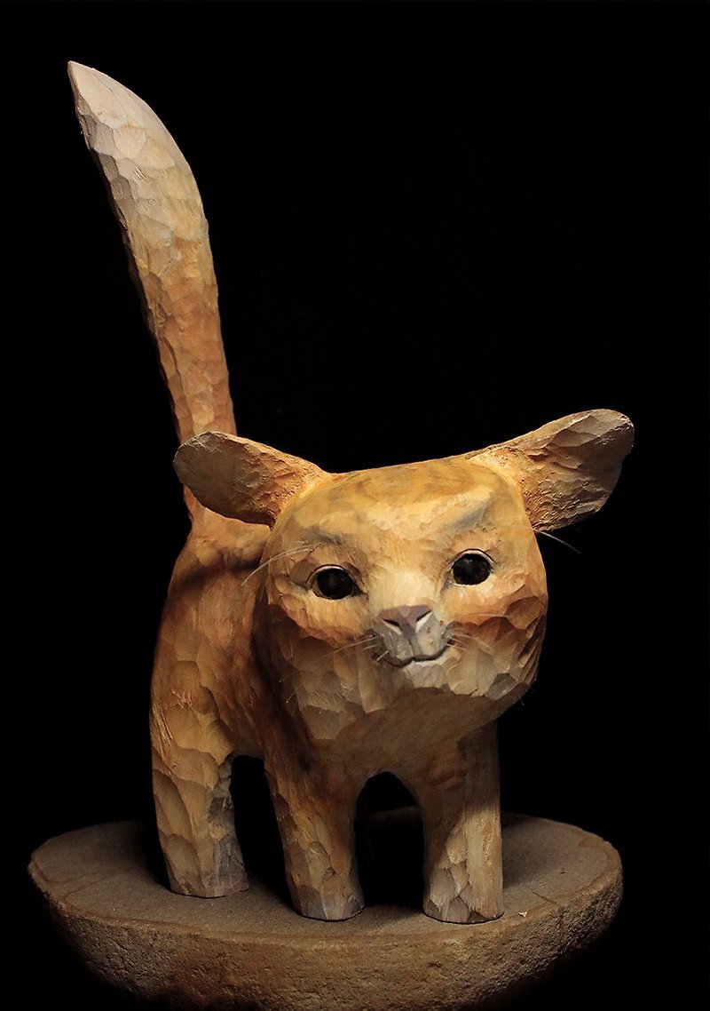 イエロー猫/木彫り/カービング - 人形・フィギュア - 木製 