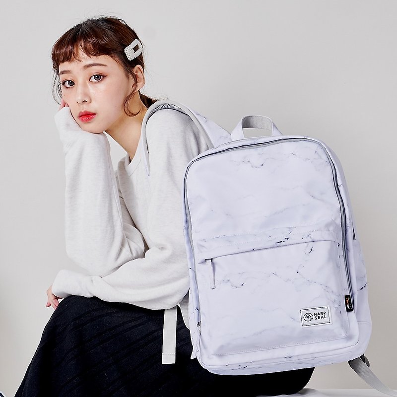 HARPSEAL-waterproof backpack-white marble - Laptop Bags - Polyester White