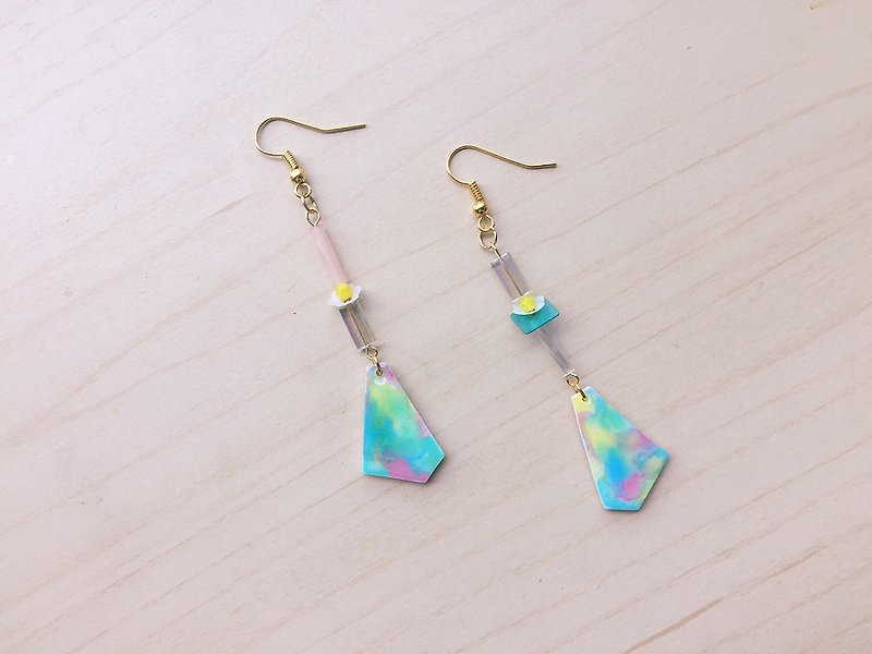 Colorful clouds hanging ear hook hand earrings [can change folder / anti-allergic silicone ear hook] - Earrings & Clip-ons - Other Materials Multicolor