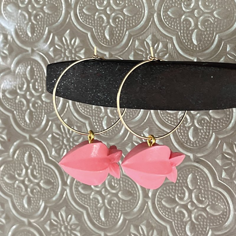 Mid-Autumn Lantern Carambola Lantern Hoop Earrings Pink - Earrings & Clip-ons - Resin 