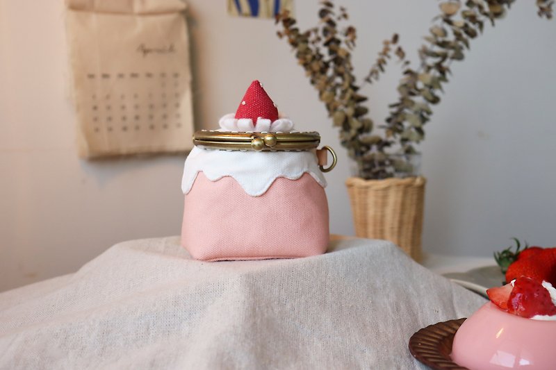 | Mini Desserts | - Strawberry Pudding - Mouth Gold Bag Coin Purse Storage Bag Key Case Shape Bag - กระเป๋าใส่เหรียญ - ผ้าฝ้าย/ผ้าลินิน สึชมพู