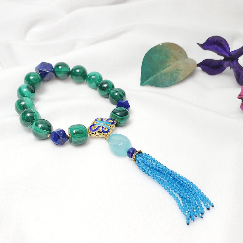Good luck Stone lapis lazuli blue jade enamel tassel wisdom wealth auspicious bracelet single product - Bracelets - Gemstone Green
