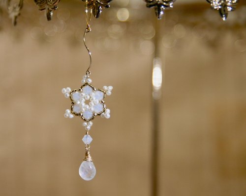 JoyJoyGem 雪花 月光石 天然珍珠耳環 (單支販售) 可改夾式