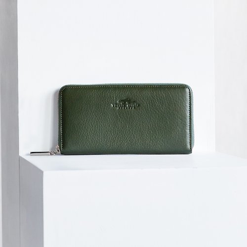 Thesis Crisis LUCKY - MINIMAL SOFT COW LEATHER WOMEN LONG WALLET-GREEN