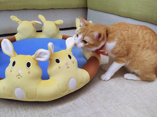 Lucky Me 寵物設計 動物床墊- 泡湯的兔子 涼墊組合 可拆式床墊