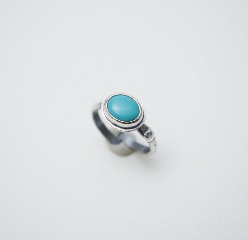 Simple Series-Blue Turquoise Oxidized Silver open ring - แหวนทั่วไป - เงินแท้ สีน้ำเงิน