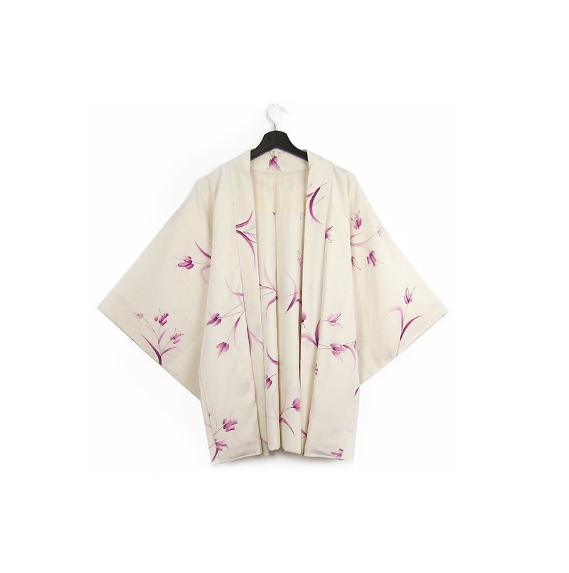 Back to Green-Japan brought back feather weaving ivory white purple / vintage kimono - Women's Casual & Functional Jackets - Silk 