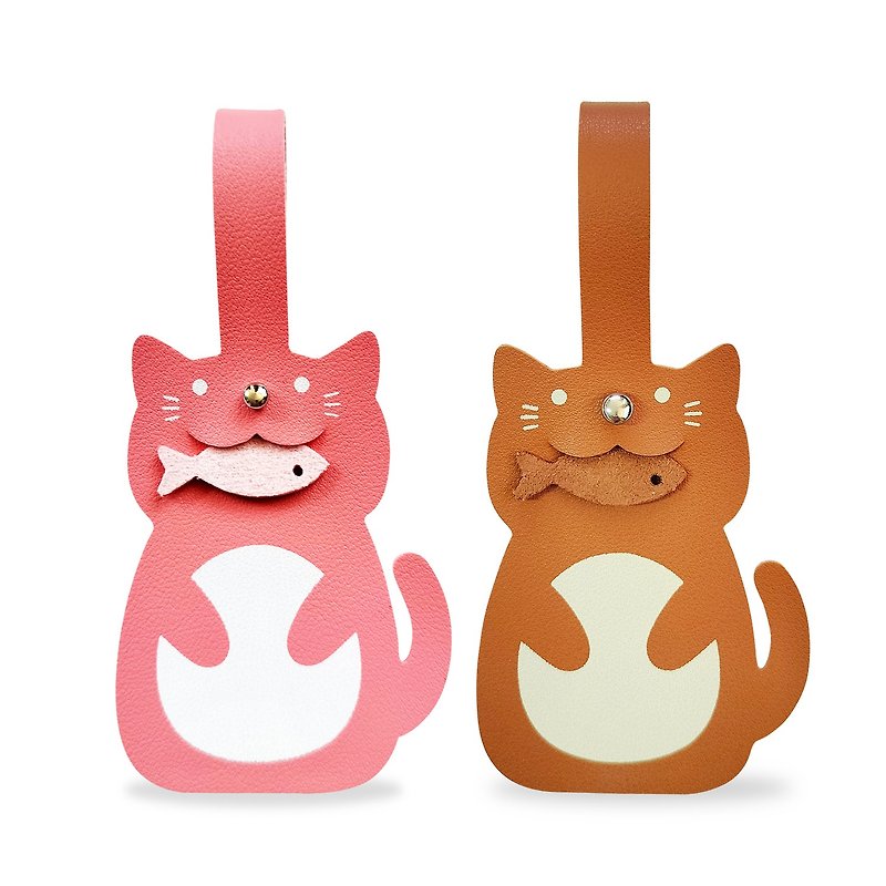Worpi Baggage Tag - Set of 2- Pink and Brown - Cat - Luggage Tags - Faux Leather Pink