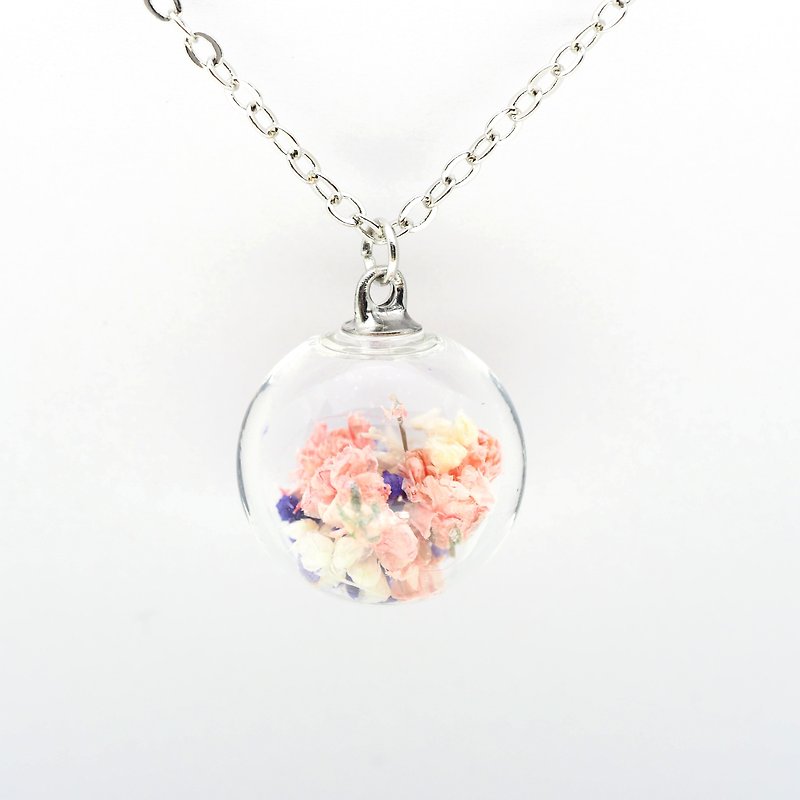 「OMYWAY」Handmade Dried Flower Necklace - Glass Globe Necklace 1.4cm - สร้อยติดคอ - แก้ว ขาว