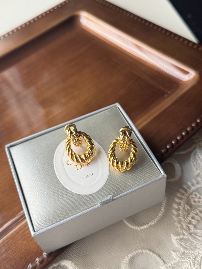 中古正品Christian Dior鍍金耳夾 古董珠寶首飾 獨一無二 德國製 - 耳環/耳夾/耳骨夾 - 其他金屬 金色