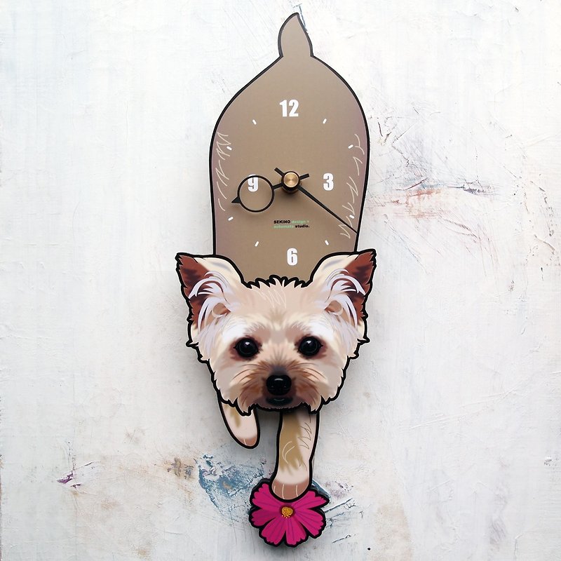 D-214 Yorkshire Terrier - Pet's pendulum clock - นาฬิกา - ไม้ 