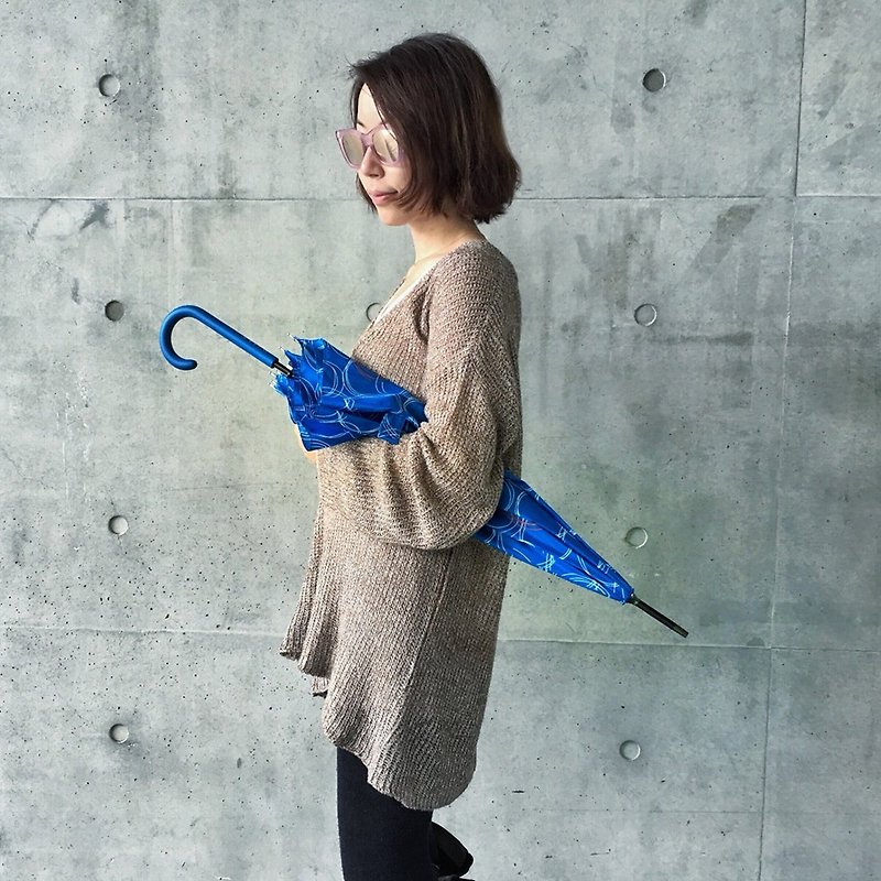 【台灣文創 Rain's talk】圓圈抗UV直骨傘 - 雨傘/雨衣 - 防水材質 藍色