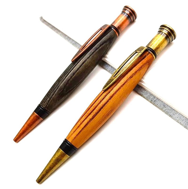 Bronze/ Bronze wooden pen, natural wood grain, foggy blue grain, bright Brown, comes with a pen box and spare refills - ปากกา - ไม้ 