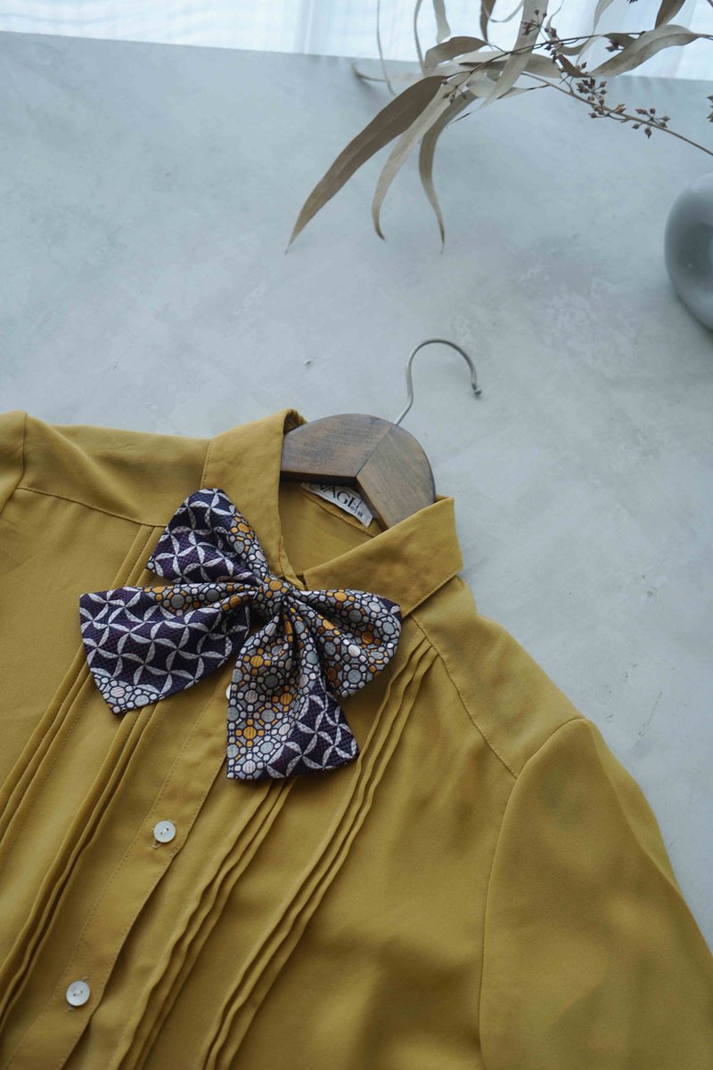 古董領帶改製手工領結-七寶圖紋-學院風雙層領結別針 - 領結/領巾 - 絲．絹 多色