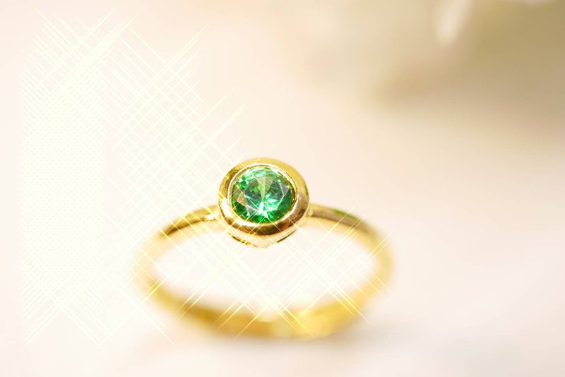 黃金戒指-綠鋯石戒-女戒 - 戒指 - 24k 金 金色