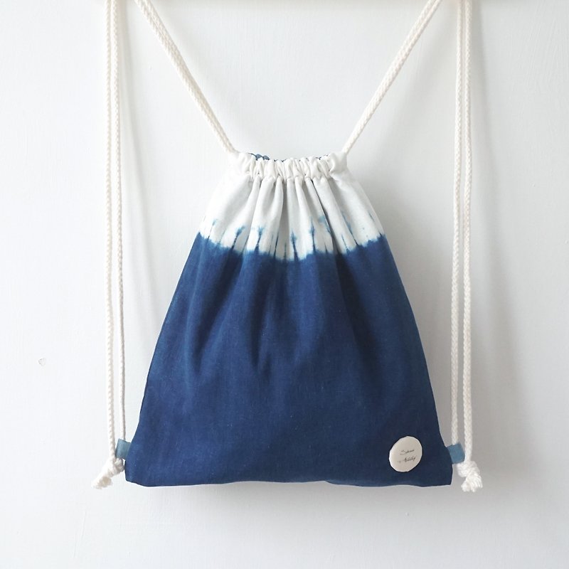 S.A x 訂製你的束口後背包【粗繩款】 - 水桶袋/索繩袋 - 棉．麻 藍色