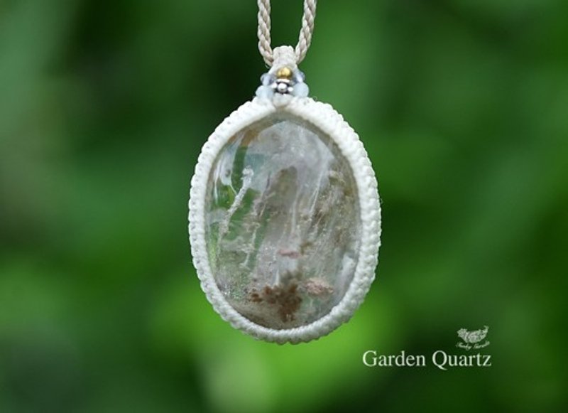 Cherry and green waterfall medium-grain garden quartz macrame necklace 1700 - สร้อยคอ - เครื่องเพชรพลอย 