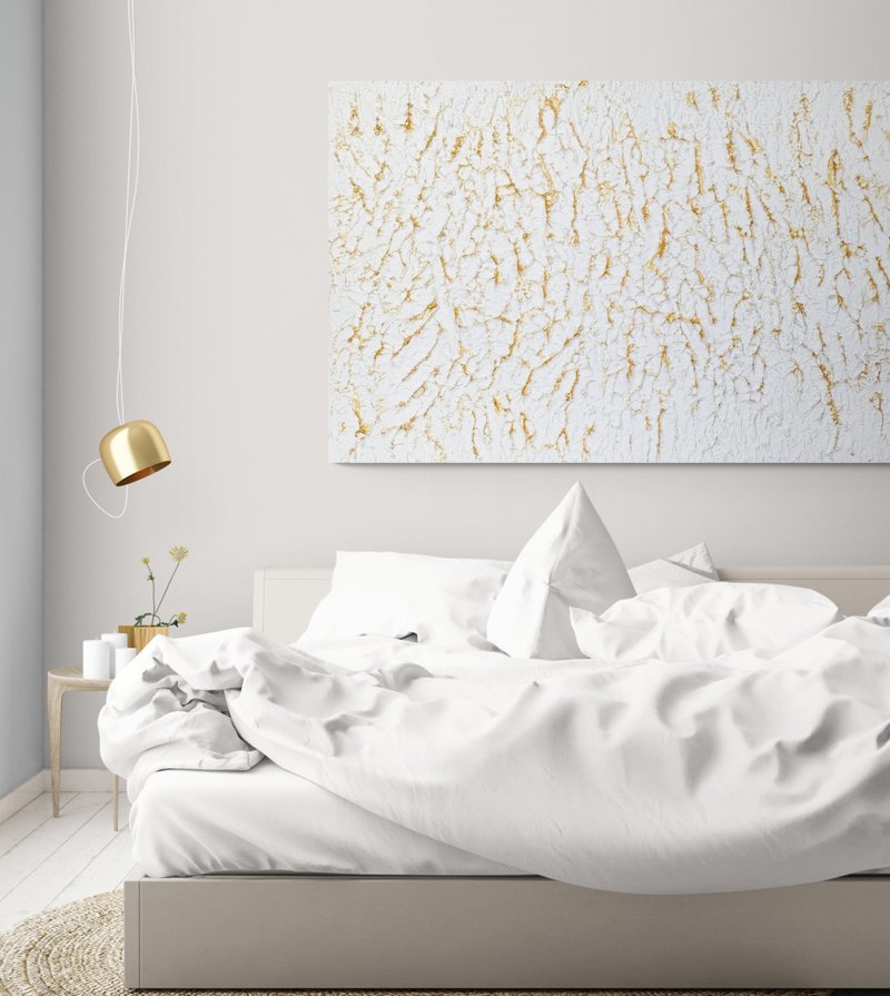 Textured white golden painting Abstract montain landscape 3D modern wall decor - 壁貼/牆壁裝飾 - 水泥 白色