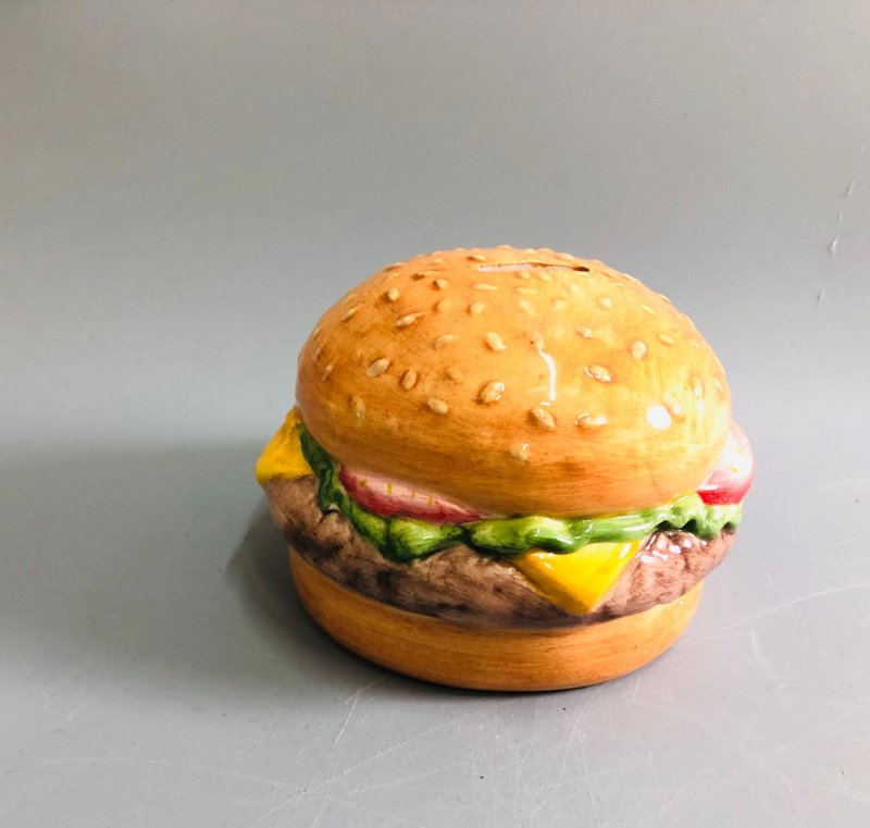 Hand-drawn hamburger piggy bank made in Taiwan - กระปุกออมสิน - เครื่องลายคราม สีส้ม