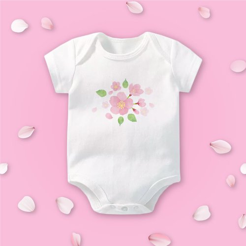孩子陪你趣味童裝製造所 花見寶寶 櫻花 短袖包屁衣 白 寶寶 嬰兒 彌月 滿月 禮物