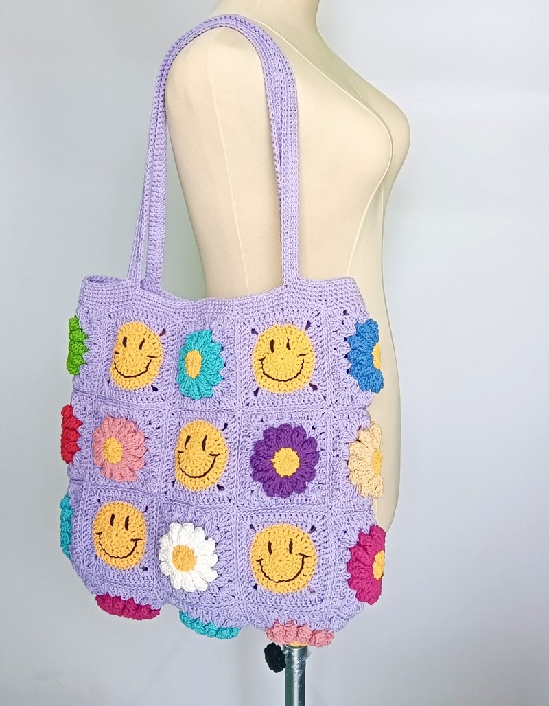 Granny Square flowers woven bag - 手提包/手提袋 - 棉．麻 
