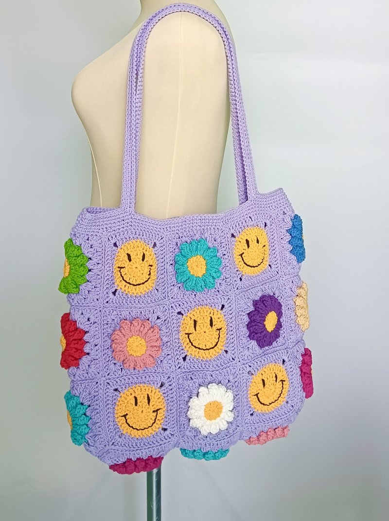 Granny Square flowers woven bag - 手提包/手提袋 - 棉．麻 