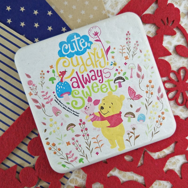 [Christmas gift] Pooh B-Genuine Disney algae earth water square mat - Coasters - Other Materials Orange