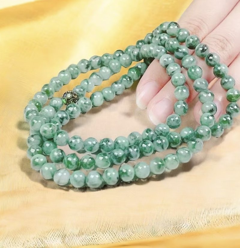 Cyan jade bead chain necklace | Natural Burmese jade A grade jade | Gift giving - สร้อยคอ - หยก หลากหลายสี