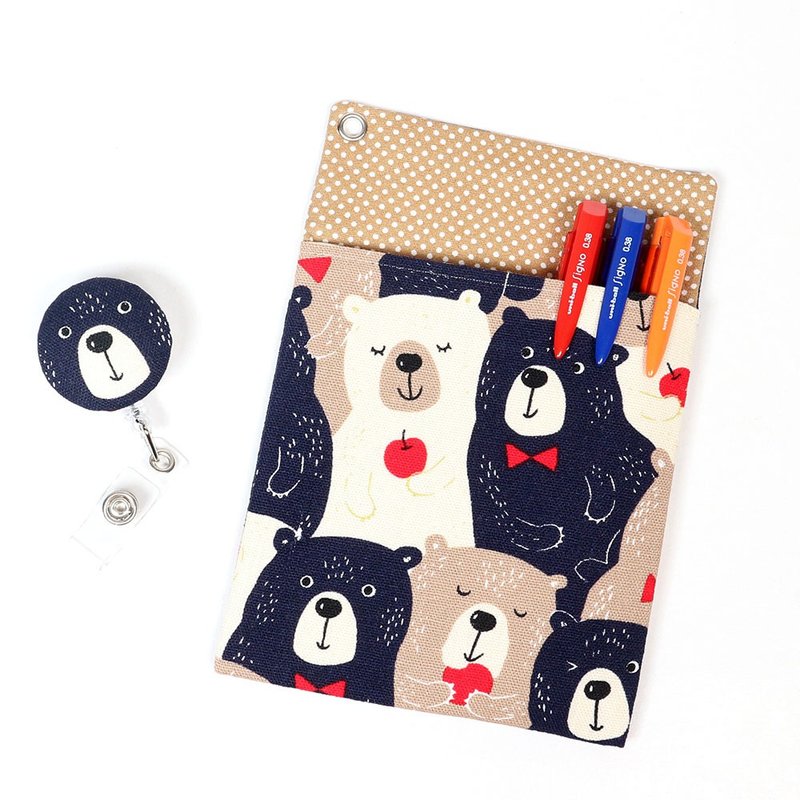 醫師袍 口袋式 防漏墨 筆袋+證件夾 -微笑蘋果熊 (棕) - 鉛筆盒/筆袋 - 棉．麻 咖啡色