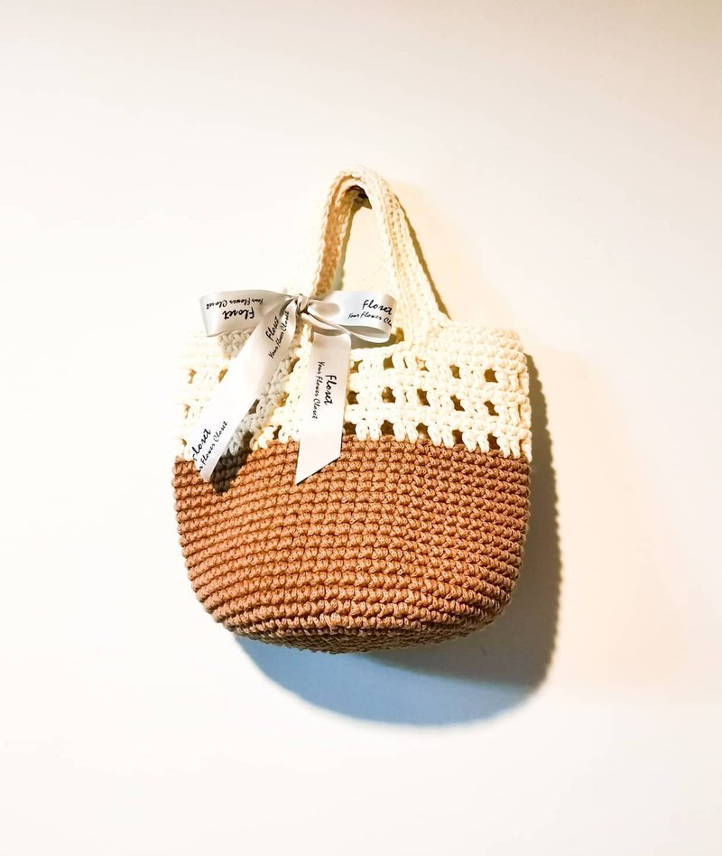 小 型 雙 色 通 花 Tote Bag - 手提包/手提袋 - 環保材質 卡其色