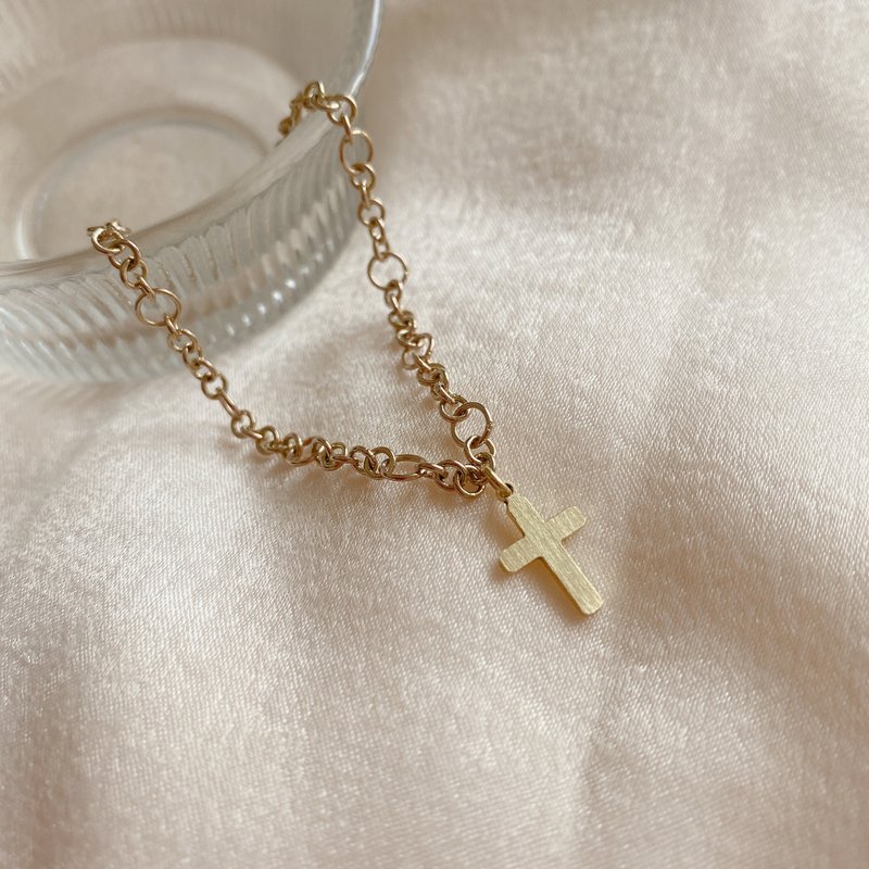 Endless - Brass cross handmade bracelet - สร้อยข้อมือ - ทองแดงทองเหลือง สีทอง