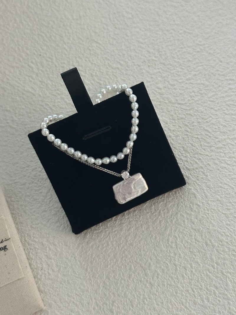 Necklace | Cube Freshwater Pearl | 小方钻珍珠项链 - สร้อยคอ - ไข่มุก ขาว