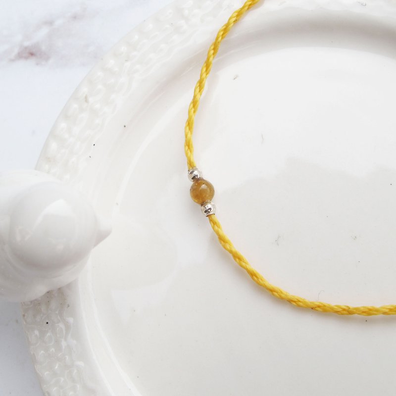 Big staff Taipa [manual silver] silver beads × yellow tourmaline natural stone Brazilian wax rope bracelet - สร้อยข้อมือ - เครื่องเพชรพลอย ขาว