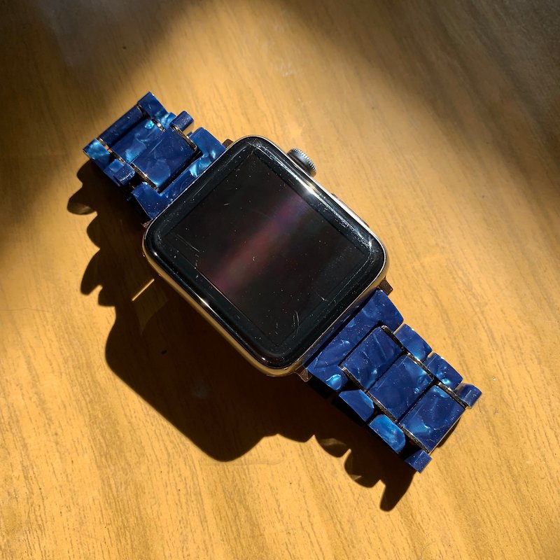 新色-青金石色眼鏡膠配金色不銹鋼薄片錶帶 (Apple Watch適用) - 錶帶 - 環保材質 藍色