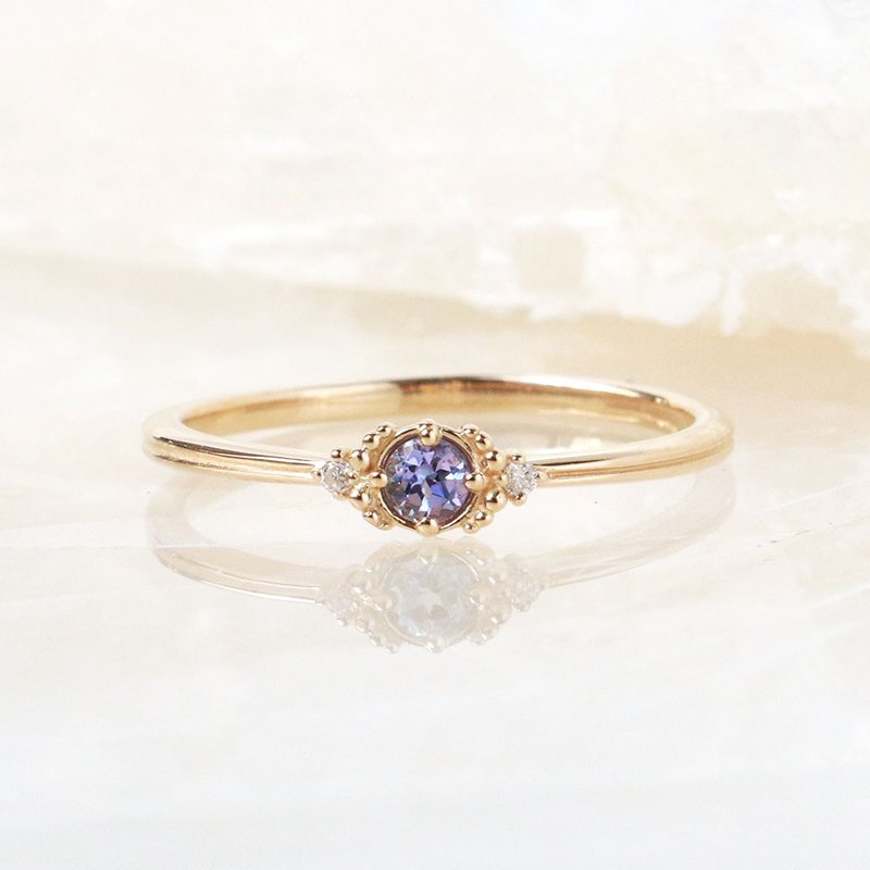 Visel small round vintage frame diamond ring- Stone - แหวนทั่วไป - เครื่องประดับ สีทอง