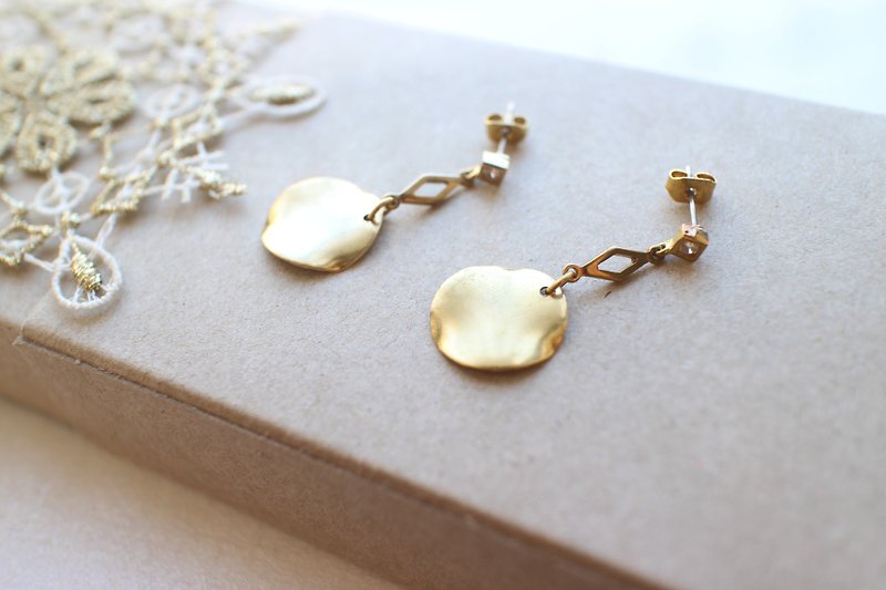 At times-Zircon brass handmade earrings - ต่างหู - ทองแดงทองเหลือง สีทอง