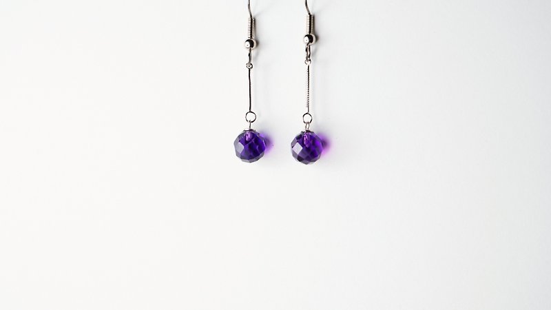 [Wish] Handmade X natural stone earrings - ต่างหู - เครื่องเพชรพลอย สีม่วง