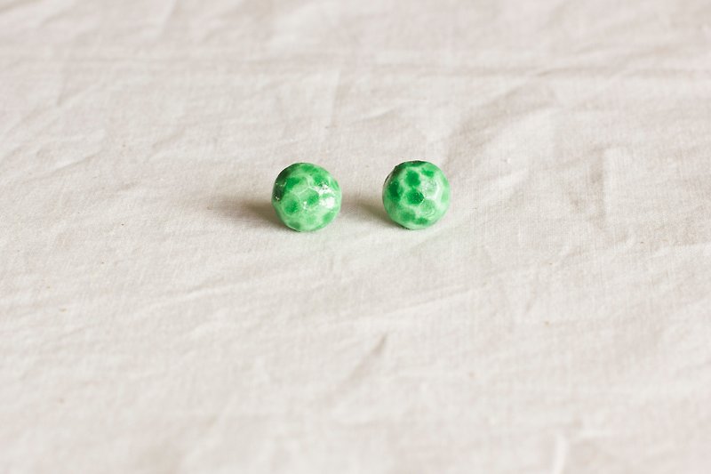 Handmade Air Dry Clay Green Ball Stud Earrings Set Handmade Jewelry - ต่างหู - ดินเหนียว สีเขียว