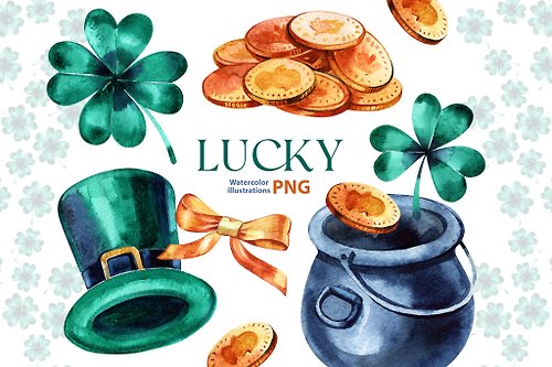 Natali Mias Store Watercolor clover clipart 7 Png, St.Patrick's Day Clipart, spring lucky clipart