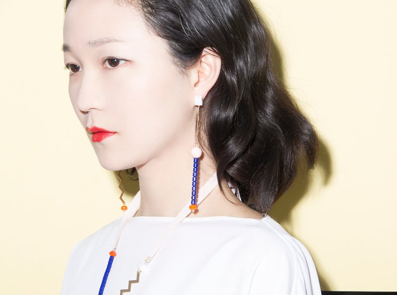 YUNSUO-original design-MEMPHIS art style cyanite long earrings clips - Earrings & Clip-ons - Gemstone Blue