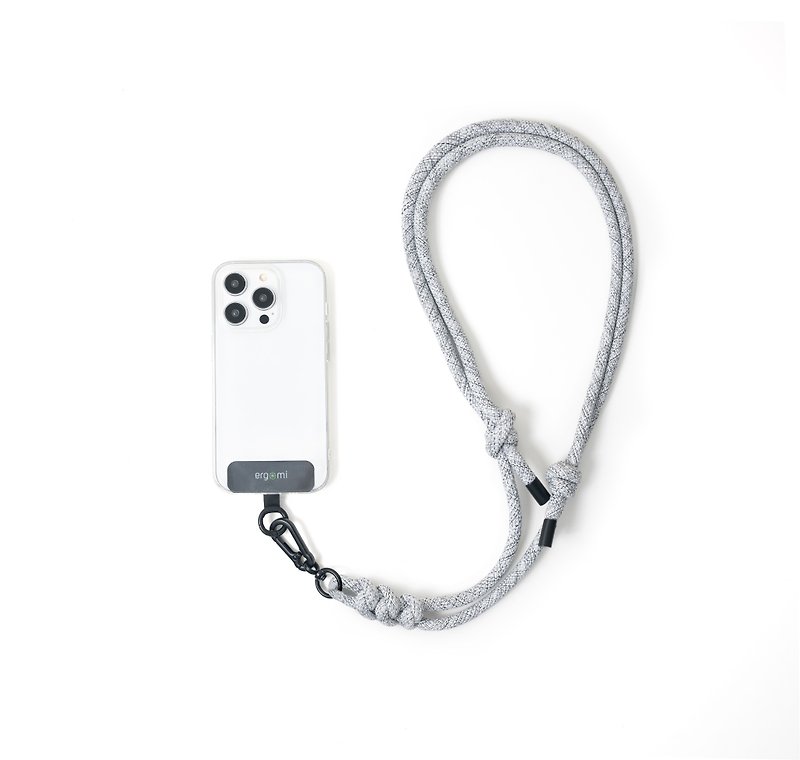 Knot 8.0mm woven mobile phone lanyard clip set - Twist gray - เชือก/สายคล้อง - วัสดุอื่นๆ 