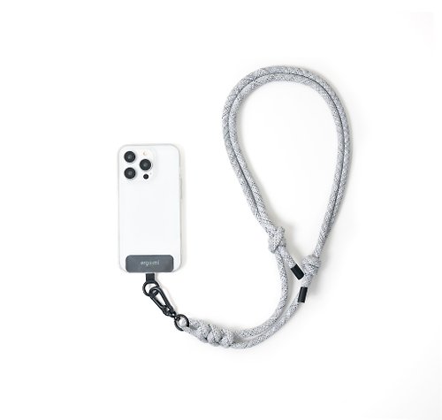 ERGOMI Knot 8.0mm 編織手機掛繩夾片組 - 麻花灰